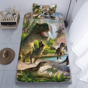 niuone dinosaurs bed sheets twin for boys,3d realistic dinosaur green fitted sheets set ancient jungle dinosaur bed sheet kids soft microfiber bedding sheets set,twin size(2pc)