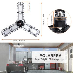 POLARPRA 120W LED Garage Lights 2Pack 12000LM Garage Lights Ceiling LED - 6500K Deformable Garage Lighting Led E26/E27 Screw in LED Lights with 6 Adjustable Led Panels for Workshop Warehouse Attic