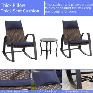 PatioFestival Patio Bistro Set 3 Pieces Outdoor Furniture Cushioned Rocking Chairs with Side Table Pillow All Weather Frame, Blue