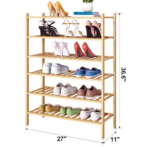 FILWH Bamboo Shoe Rack Stackable Shoe Shelf Storage Organizer for Unit Entryway Hallway and Closet Sturdy Freestanding Shoe Shelf(6 Tier Natural)