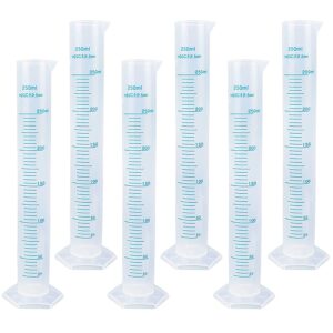 6pack plastic graduated cylinder 250 ml transparent measuring cylinder set, science measuring test tube flask, graduated cylinder beaker with 2-sided marking & pour spout for home and school science