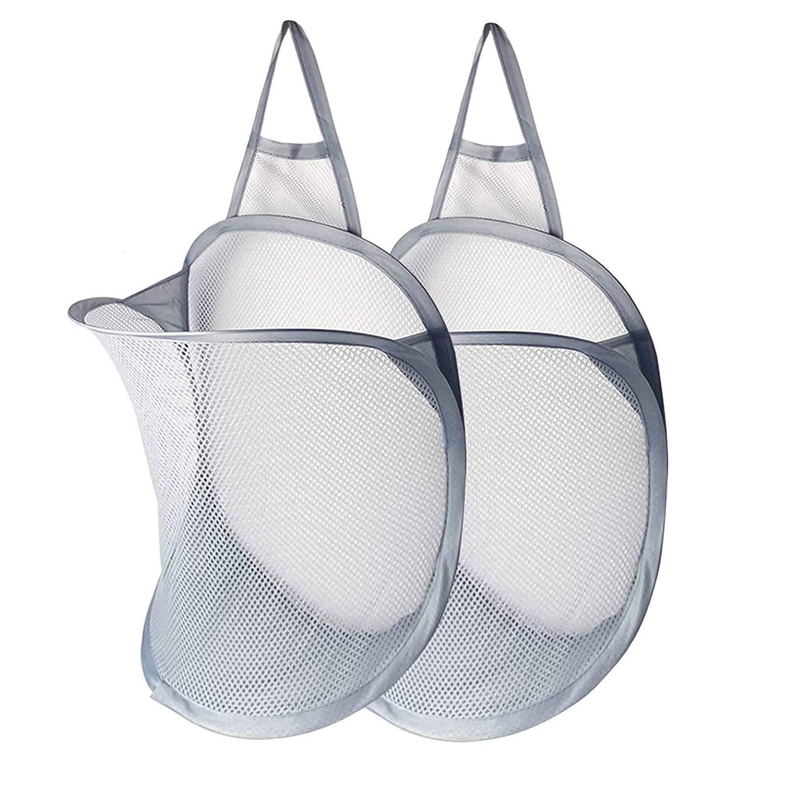 ATCYMI Hanging Laundry Hamper 2 Pack Mesh Laundry Basket Foldable Hamper Collapsible Dirty Clothes Hamper Wall Mounted Storage Bag (Gray)