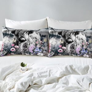 Erosebridal Highland Cow Flower Comforter Cover King Size Bull Cattle Bedding Set Western Funny Animal Duvet Cover Wildlife Farmhouse Cow Bed Set Arrow Folk Style Retro Print Bedroom Decor