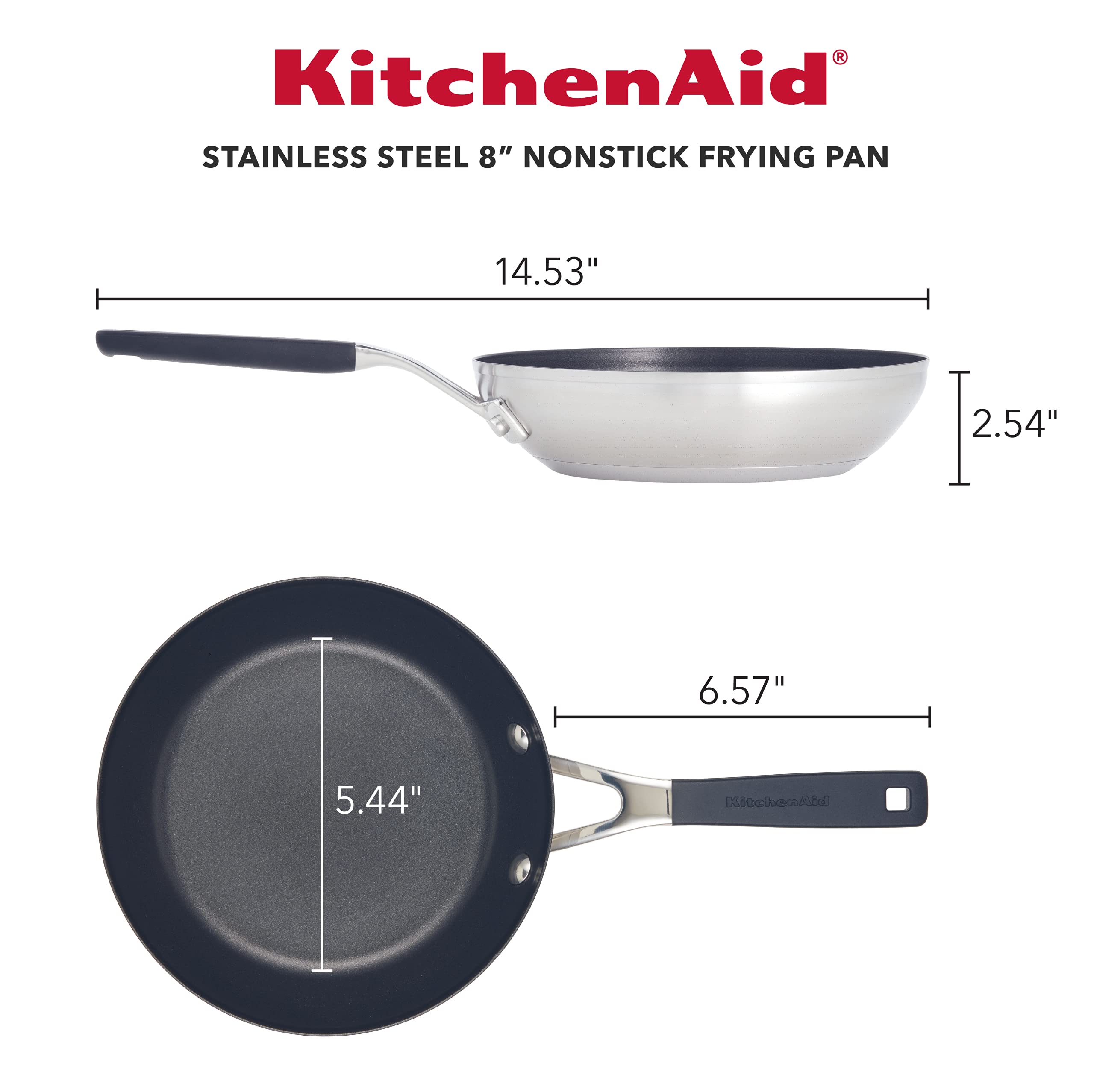 KitchenAid Stainless Steel Nonstick Frying Pan/Skillet, 8 Inch, Brushed Stainless Steel