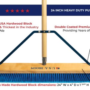 USA Broom 24" Heavy Duty Indoor/Outdoor Push Broom with 60" Handle. Ideal for Garages & Shops. Durable American Made Steel Brackets-All Stainless Steel Hardware. No Plastic. 100% Made in The USA.