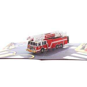 Liif Fire Truck 3D Greeting Pop Up Card, Birthday Card For Kids, Firemen, Men, DAD, Son, Boy, Retirement, Firefighter, Thank You | With Message Note & Envelop