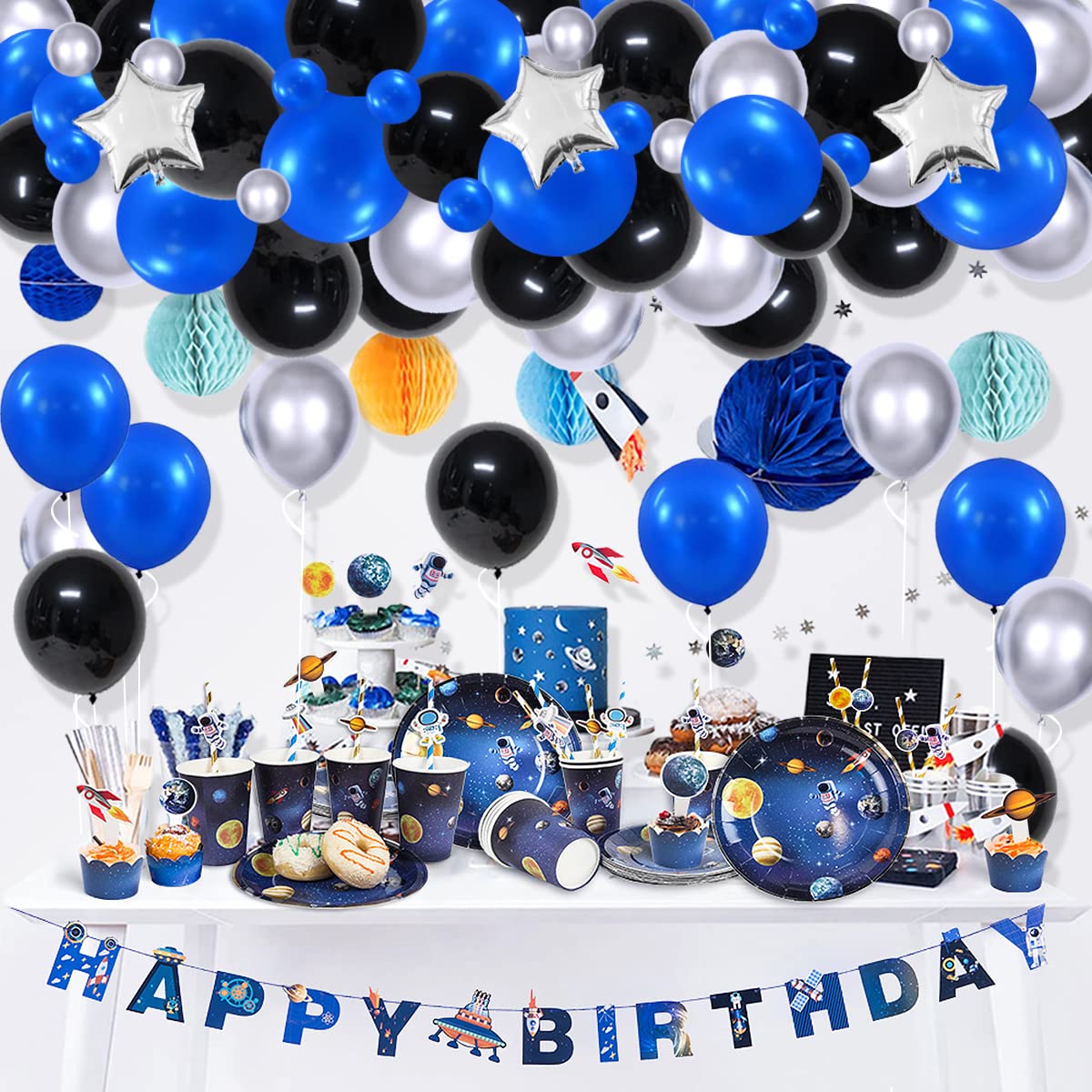 Black Blue Silver Balloon Garland Arch Kit - Royal Blue Black Balloon Metallic Silver Balloons for Boss Baby Birthday Video Gamer Birthday Retirement Graduation 2025 New Year Party Decorations