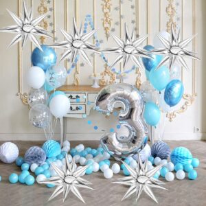 72 PCS Silver Star Balloons, 12 Point Star Foil Mylar Starburst Balloons Spike Explosion Cone Balloon for Party Decorations Supplies, Birthday, Wedding, Baby Shower, Graduation Balloons 2024