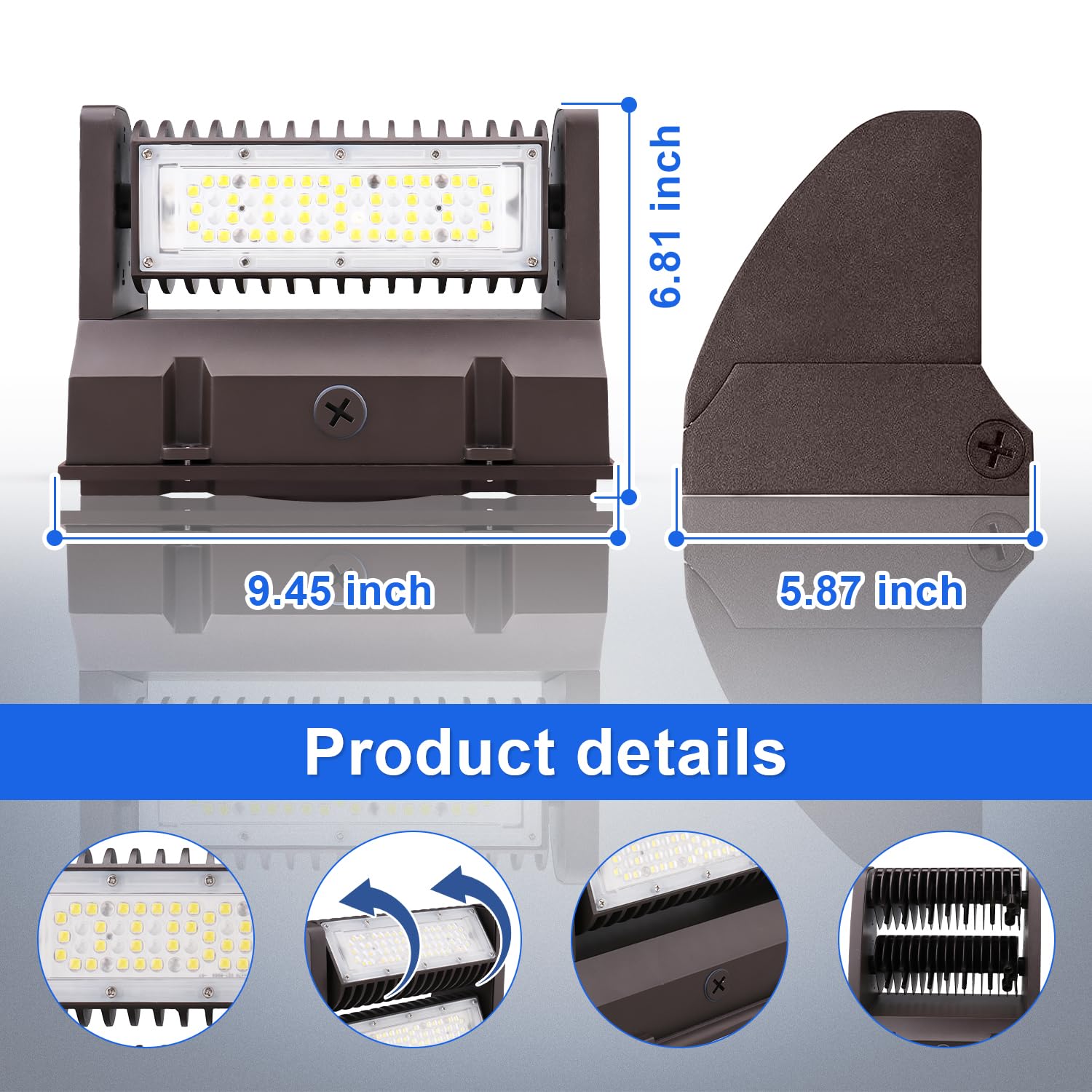 OSTEK 40W Rotatable LED Wall Pack Light, 5,400lm 5000K, Adjustable Outdoor Security Lighting for Commercial & Industrial Areas, Replaces 150W-300W MH/HPS, UL Listed