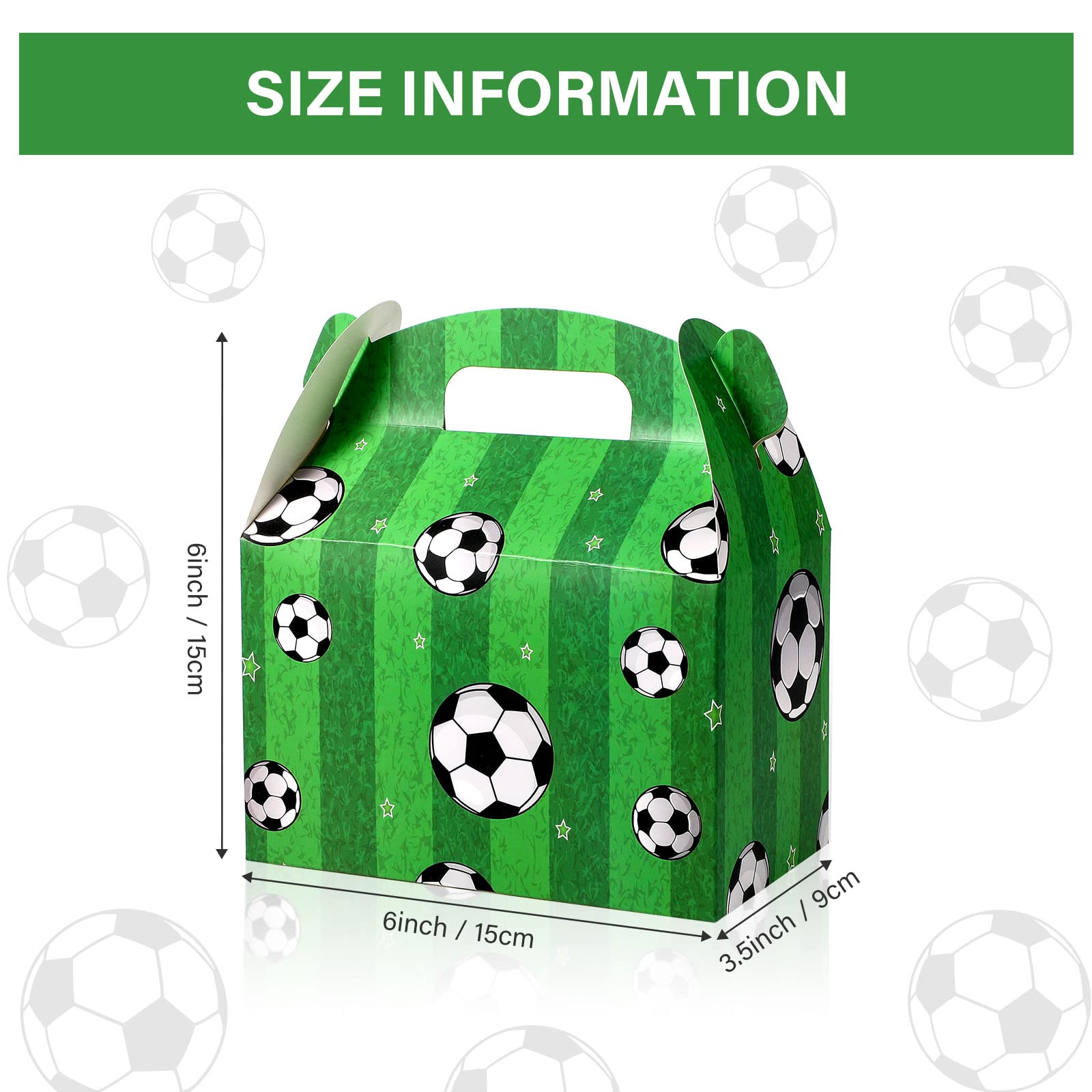 Outus 16 Pack Soccer Treat Boxes Soccer Candy Bags Soccer Party Favor Bags Goodie Boxes Paper Gift Boxes with Handle Birthday Party Favor Boxes Cookie Boxes, 6 x 6 x 3.5 Inch