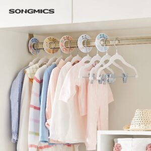 SONGMICS Baby Hangers, 30 Packs Pants Hangers with Clips, Kids Hangers with 6 Clothes Dividers, Non-Slip Children’s Clothes Hangers, Pants Hangers, White UCRF013W30