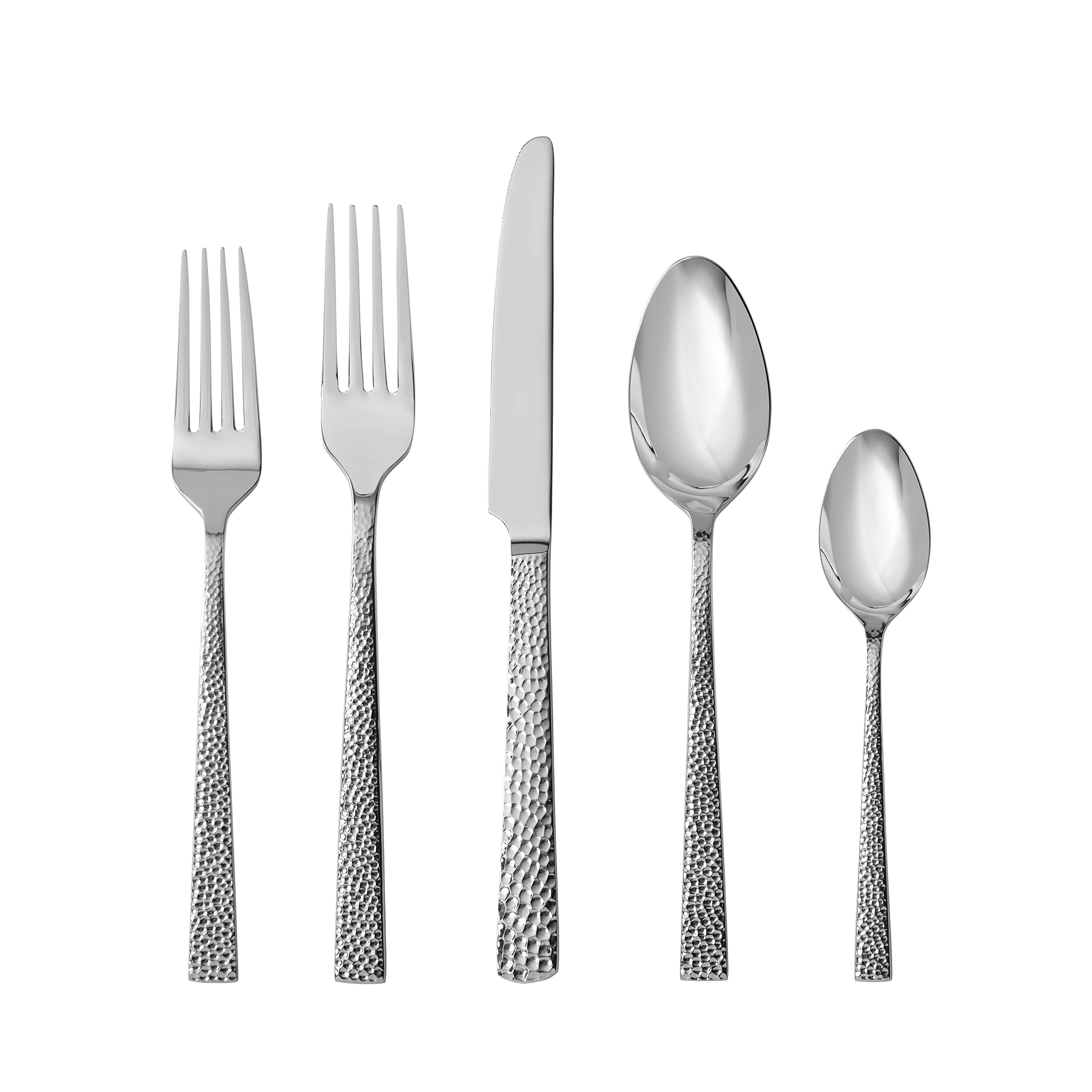 Fortessa Nomad Stainless Steel Flatware, Mirrored Hammered Stainless Steel, 20 Piece Place Setting, Service for 4