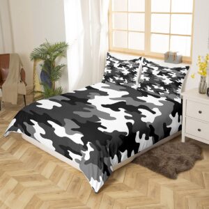 Army Camo Bedding Set, Black and Gray Military Style Camouflage Comforter Cover for Adult Boys Teens Abstract Art Pixel Design Duvet Cover, Soft Microfiber Durable Bedding Collection, Full Size