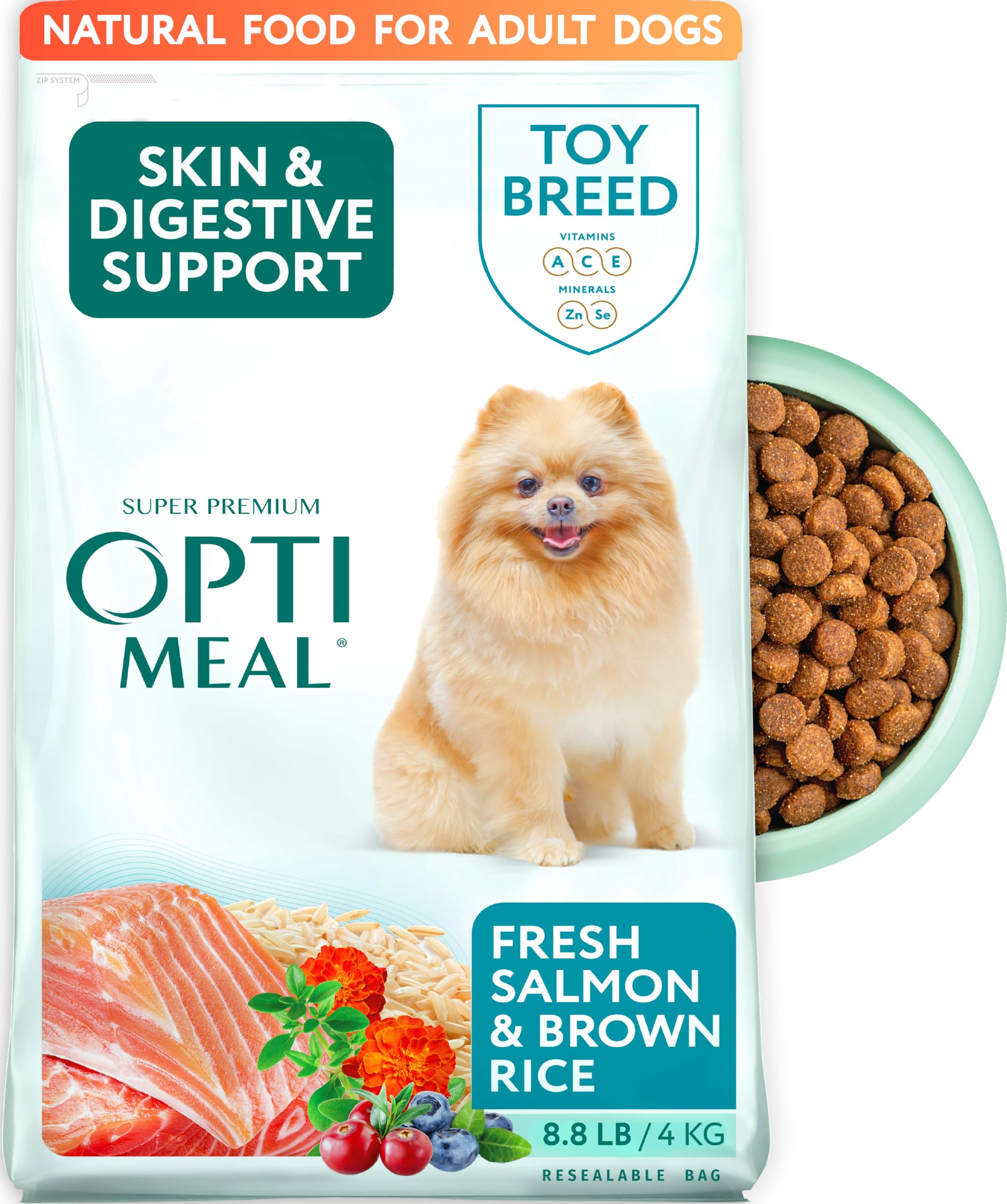 OPtimeal Dry Dog Food for Toy Breeds - Proudly Ukrainian - Tasty Dog Food Dry Recipe with Skin and Digestive Support for Adult Small and Toy Breed Dog