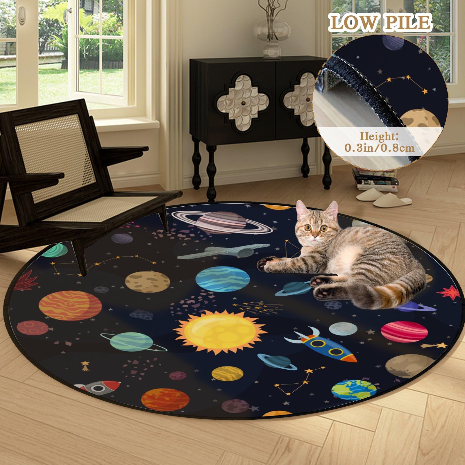 BVOGOS 3’Ft Large Round Area Rug Galaxy Cartoon Space, Ultra Soft Kids Floor Playing Mat for Bedroom Living Room Baby Room, Non-Skid Lightweight Foam Rugs Home Decor