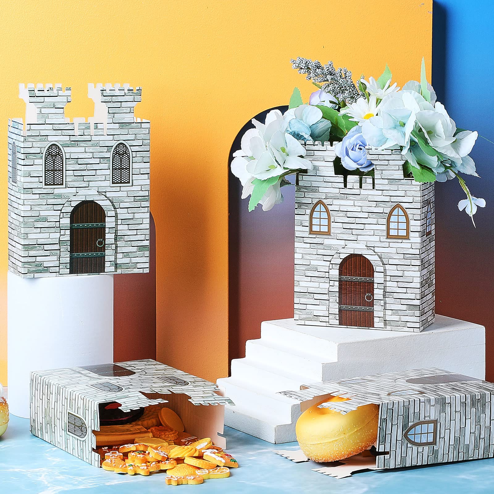 12 Pcs Castle Favor Boxes Medieval Party Decoration Cardboard Castles Knight Princess Party Supplies DIY Candy Treat Box for Dragon Birthday Party Baby Shower Table Decorations