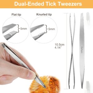 Pafason Stainless Steel Premium Dual-Headed Tick Removal Twister Tweezer Set - Remover for Dogs, Cats and Humans with Storage Case