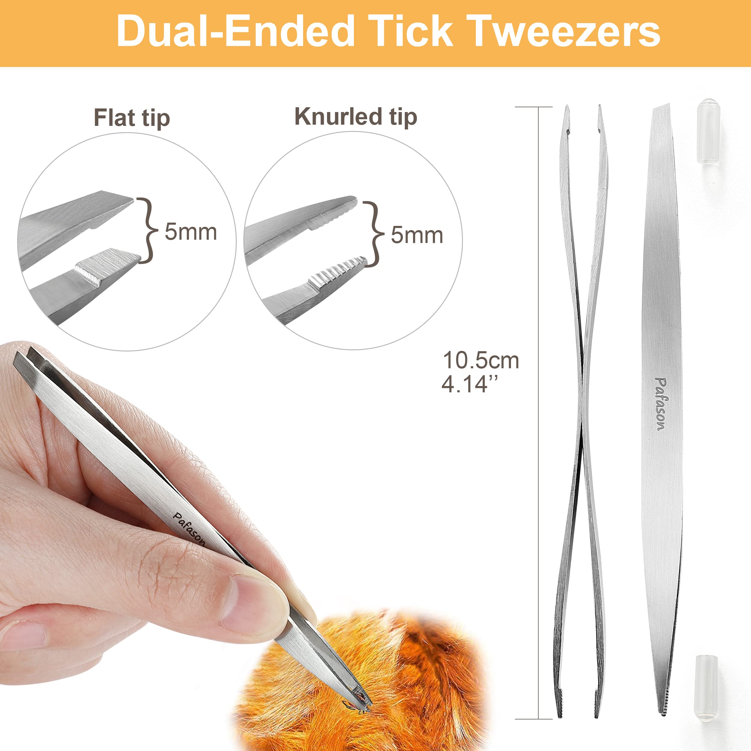 Pafason Stainless Steel Premium Dual-Headed Tick Removal Twister Tweezer Set - Remover for Dogs, Cats and Humans with Storage Case