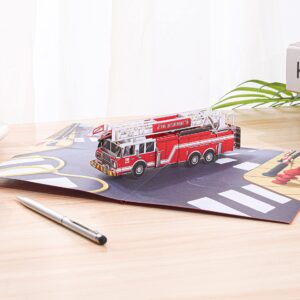 Liif Fire Truck 3D Greeting Pop Up Card, Birthday Card For Kids, Firemen, Men, DAD, Son, Boy, Retirement, Firefighter, Thank You | With Message Note & Envelop