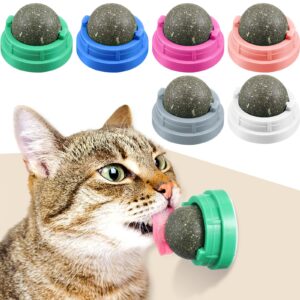 6 pieces silvervine catnip wall balls edible kitty catnip wall toys licking rotatable cat snack ball cat wall treats safe healthy kitten chew toys for cat teeth cleaning biting, 3 different flavors