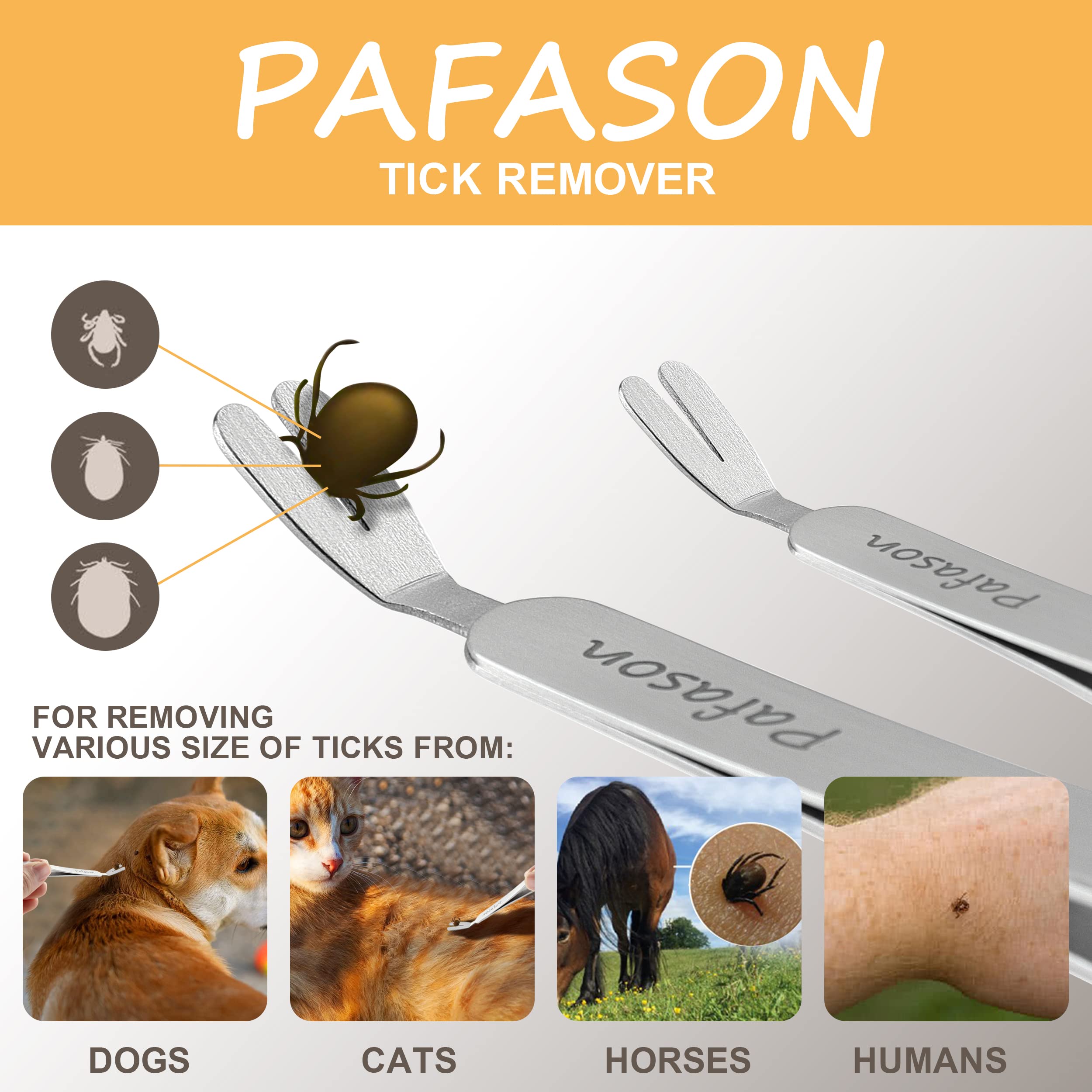 Pafason Stainless Steel Premium Dual-Headed Tick Removal Twister Tweezer Set - Remover for Dogs, Cats and Humans with Storage Case