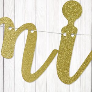 Mountains, Mimosas and Mayhem Banner, Cabin Bachelorette Party Decorations Supplies, Camping Bridal Shower Bunting Garland, Pre-Strung, Gold Glitter