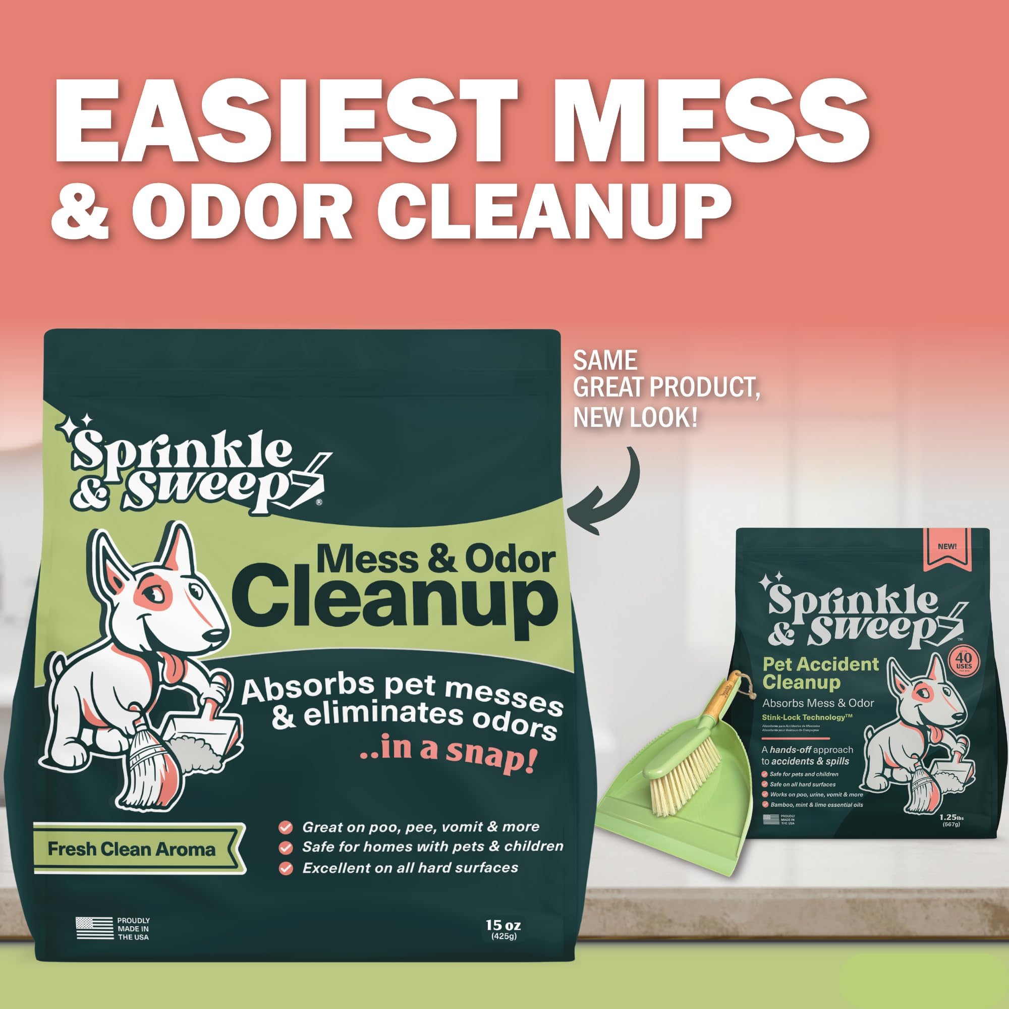 Sprinkle & Sweep Pet Accident Cleanup for all Hard Surface - Non Toxic Quick Pet Mess Cleaner & Odor Remover for Urine, Poop, Vomit, Diarrhea & Potty Training 4 Pack (15oz Each)