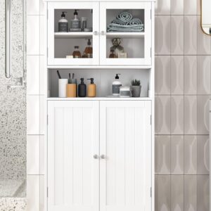 Irontar Bathroom Cabinet, Bathroom Floor Cabinet with Open Shelf, Large Display Cabinet with Doors, Kitchen Cupboard, Storage Cabinet for Living Room, 23.6 x 11.8 x 50.4 Inches White CWG006W