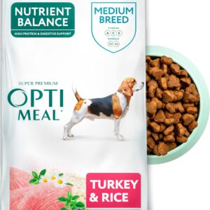 OPtimeal Dry Dog Food for Medium Dogs - Proudly Ukrainian - Dog Food Dry Recipe with High-Protein to Support Healthy Digestion for Medium Breeds (3.3 lbs, Turkey & Rice)