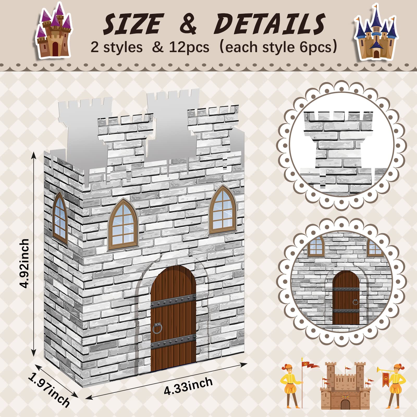 12 Pcs Castle Favor Boxes Medieval Party Decoration Cardboard Castles Knight Princess Party Supplies DIY Candy Treat Box for Dragon Birthday Party Baby Shower Table Decorations