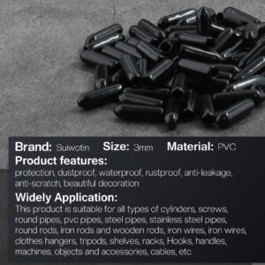 Suiwotin 60PCS Round Rubber End Caps 1/8 inch/3mm Screw Thread Protectors Round Tube Bolt Cap Cover Black Vinyl Tube Caps (Black, 3mm Inner Dia)