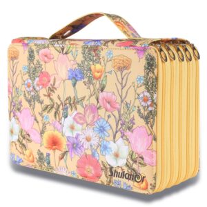 shulaner 250 slots colored pencil case organizer with zipper large capacity pen holder bag for artist yellow flower