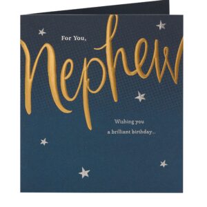 UK Greetings Birthday Card for Nephew - Gold & Silver Foil Design, blue, 159mm x 184mm