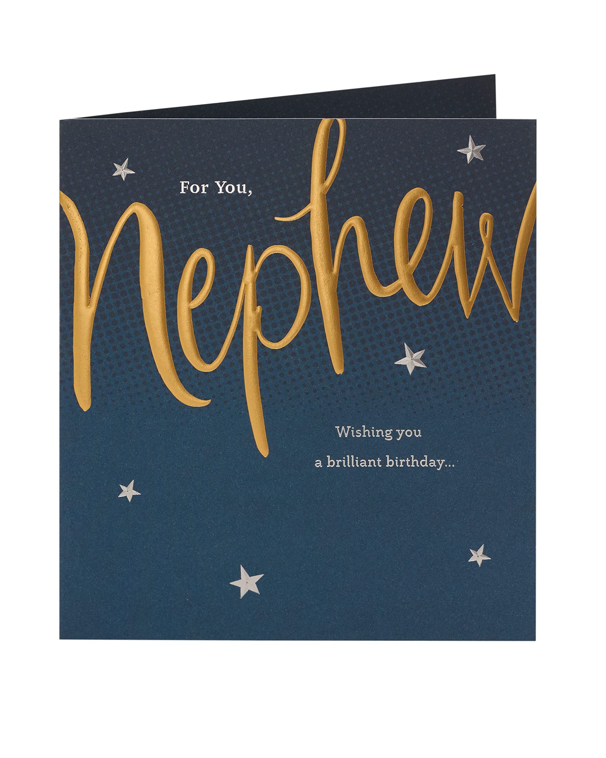 UK Greetings Birthday Card for Nephew - Gold & Silver Foil Design, blue, 159mm x 184mm