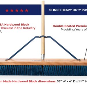 USA Broom 36 in Heavy Duty Push Broom Outdoor Sweep Ashpalt/Concrete Stiff Bristles, USA Steel Brackets, Stainless Steel Hardware, No Plastic 100 Percent Made in The USA