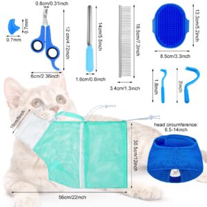 9 Pieces Cat Bathing Bag Set Cat Shower Bag Anti Bite and Anti Scratch Cat Grooming Bag for Pet Washing Brush Comb, Cat Muzzle, Nail Clipper, Nail File, Tick Tool (Blue, Turquoise)