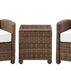 Crosley Furniture Bradenton 3-Piece Wicker Outdoor Chair Set with Side Table and Sunbrella Patio Cushions, Brown with Sunbrella Cushions