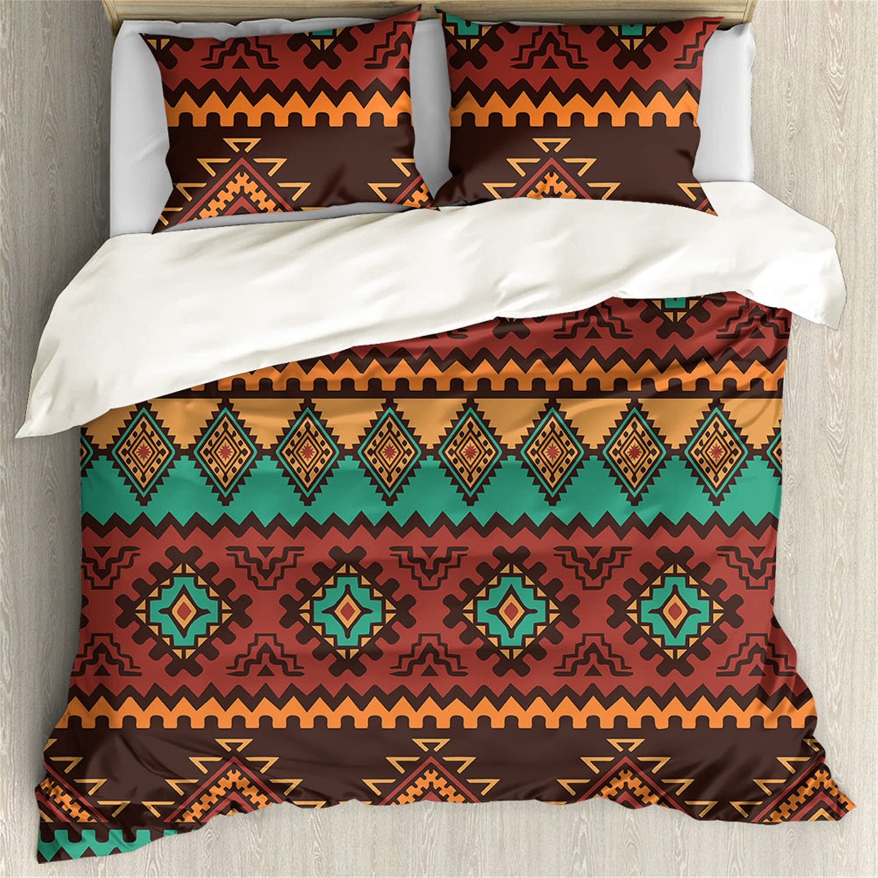 Snilety Aztec Southwest Native American Queen Size Duvet Cover Bedding Set,Full Size Quilt Comforter Cover with Pillow Shams,3 Pieces Bedroom Hotel Bed Cover,Home Decoration