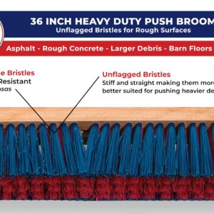 USA Broom 36 in Heavy Duty Push Broom Outdoor Sweep Ashpalt/Concrete Stiff Bristles, USA Steel Brackets, Stainless Steel Hardware, No Plastic 100 Percent Made in The USA