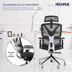 Nouhaus Ergonomic Office Chair Lumbar Support Aluminum Alloy Backrest, High Back Mesh Computer Desk Chair with Adjustable Headrest, 4D Armrest and Premium Wheels(ErgoPRO,Black)