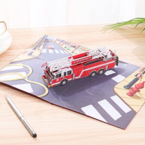 Liif Fire Truck 3D Greeting Pop Up Card, Birthday Card For Kids, Firemen, Men, DAD, Son, Boy, Retirement, Firefighter, Thank You | With Message Note & Envelop