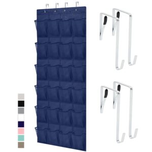 gorilla grip over the door shoe organizer, 24 large breathable mesh pockets, space saving hanging storage holder, closet rack hanger holds up to 40 lbs, hangs on closets for shoes, accessories, navy