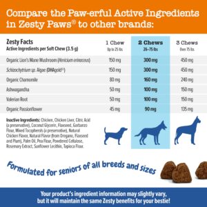 Zesty Paws Senior Advanced Calming & Cognition Soft Chews for Dogs - Supplements for Dog Brain Health & Nervous System Support + Calming & Relaxation -with Ashwagandha, DHA & Melatonin