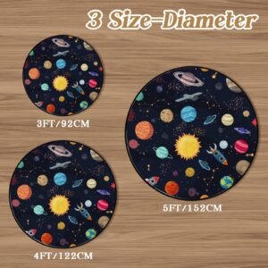 BVOGOS 3’Ft Large Round Area Rug Galaxy Cartoon Space, Ultra Soft Kids Floor Playing Mat for Bedroom Living Room Baby Room, Non-Skid Lightweight Foam Rugs Home Decor