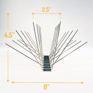 Bird Barrier Dura-Spike Stainless Steel Bird Spikes | Metal Pin Strips for Ledge, Roof, Pipe - Adhesive Included - Xtra Wide (8 in) 10 Ft. Length