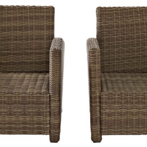 Crosley Furniture Bradenton 3-Piece Wicker Outdoor Chair Set with Side Table and Sunbrella Patio Cushions, Brown with Sunbrella Cushions