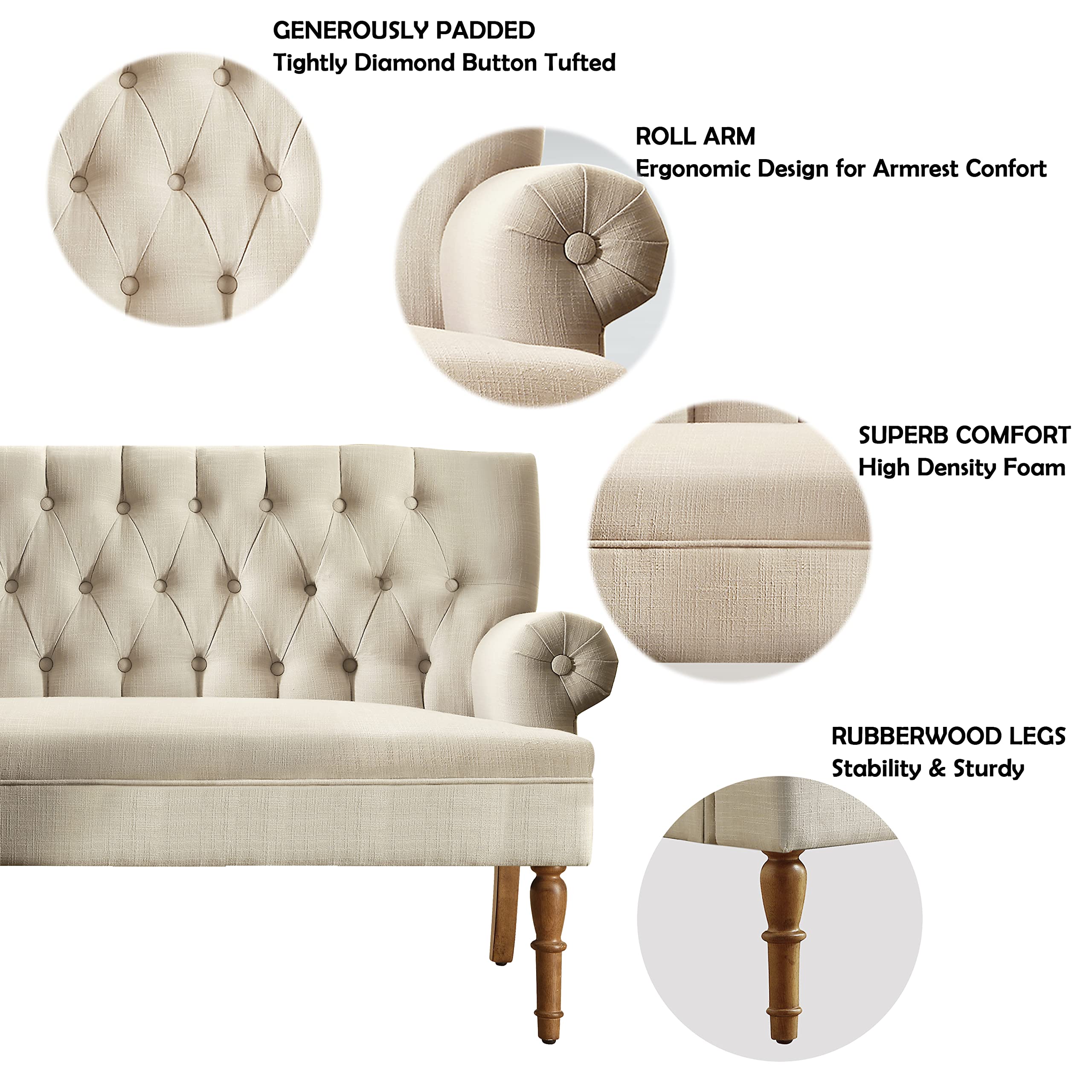 Rosevera Celino Loveseat Sofas for Living Room Loveseat Couch for Living Room Couch in a Box Sofa para Sala Love Seats Furniture Sofa in a Box Long Couches for Living Room Settee,Linen,Beige