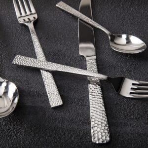 Fortessa Nomad Stainless Steel Flatware, Mirrored Hammered Stainless Steel, 20 Piece Place Setting, Service for 4