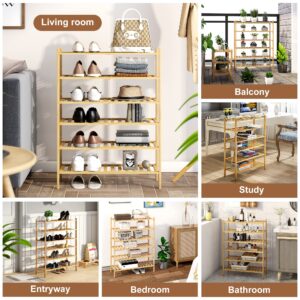 FILWH Bamboo Shoe Rack Stackable Shoe Shelf Storage Organizer for Unit Entryway Hallway and Closet Sturdy Freestanding Shoe Shelf(6 Tier Natural)