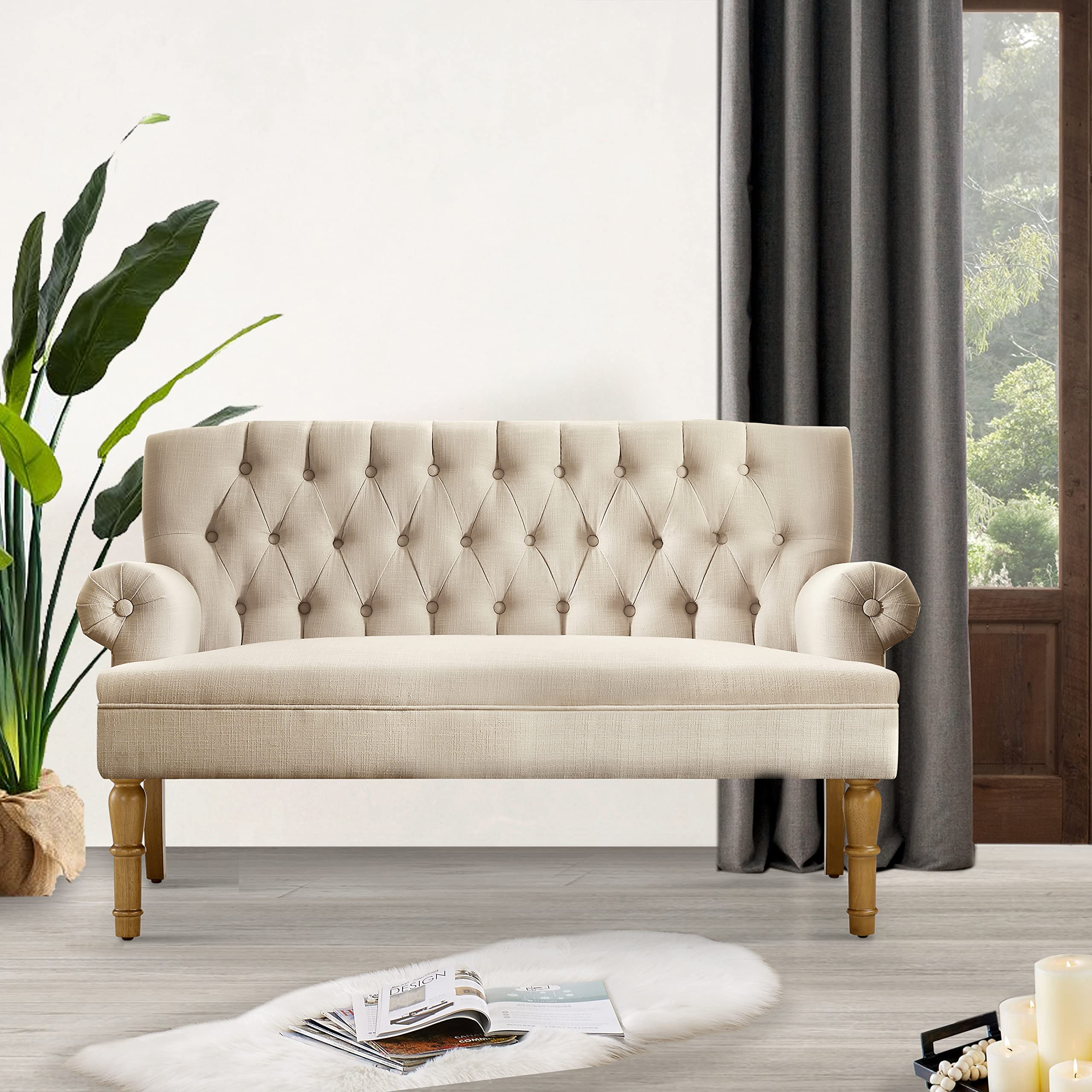 Rosevera Celino Loveseat Sofas for Living Room Loveseat Couch for Living Room Couch in a Box Sofa para Sala Love Seats Furniture Sofa in a Box Long Couches for Living Room Settee,Linen,Beige